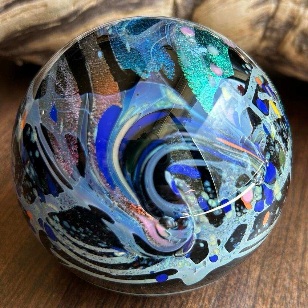 Rollin Karg Signed Dichroic Iridescent Handblown Studio Art Glass Paperweight